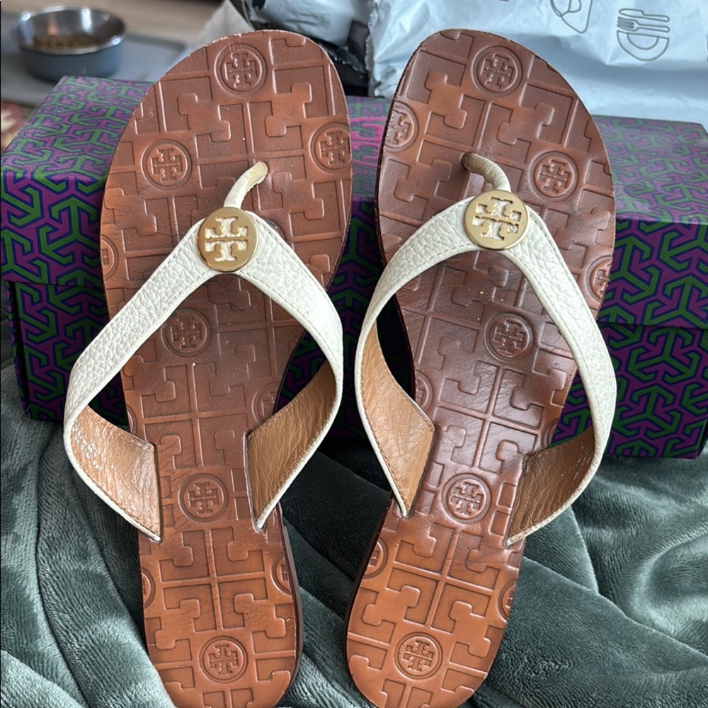 Tory Burch Cream and Brown Women's Sandals